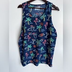 Chubbies brand neon tank top men medium tropical prints flamingos palm trees fun